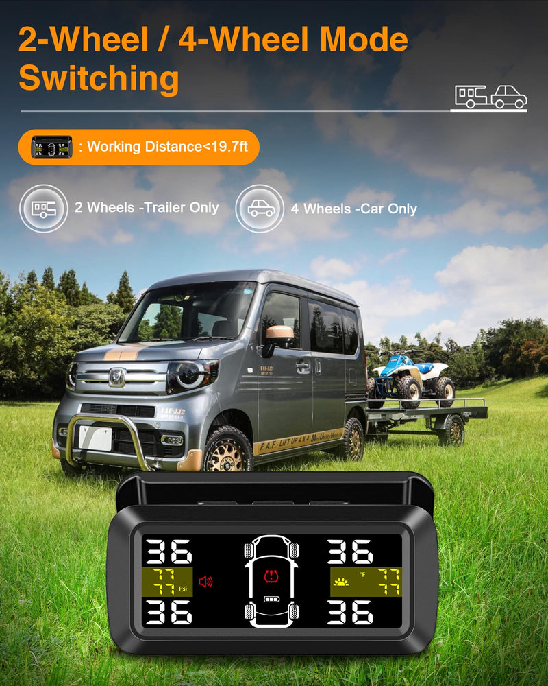 Tire Pressure Monitoring System Upgrade Detached Bracket Wireless Solar TPMS Tire Pressure Monitor Installed on Windowshield with 4 External Sensors Real-Time Display 5-87PSI for Car RV SUV MPV