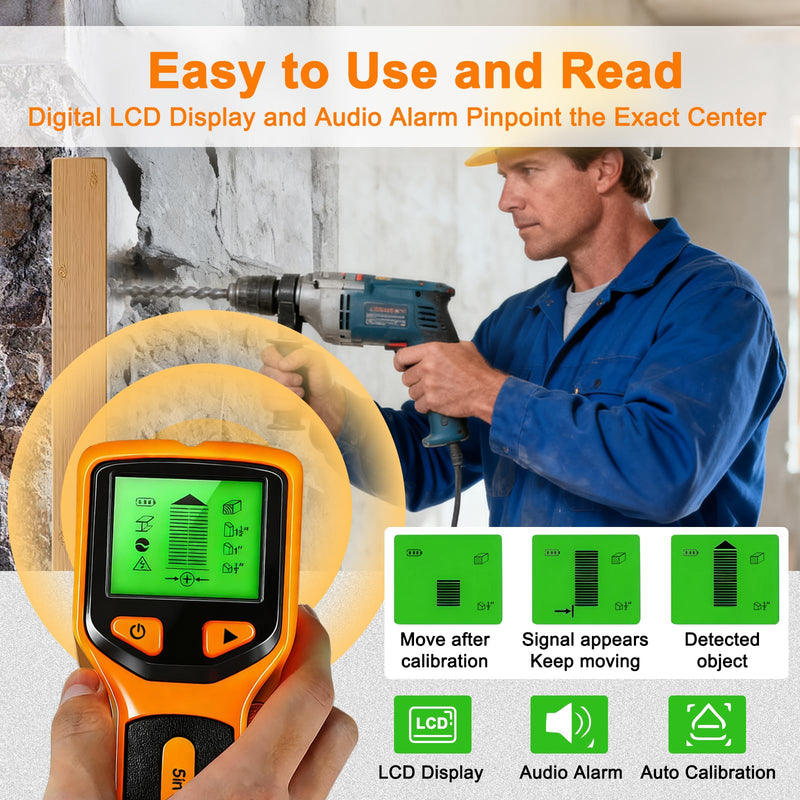 Stud Finder Wall Scanner- 5 in 1 Multifunctional Wall Detector Scanner with HD LCD Display & Audio Alarm for the Center and Edge of Wood, Metal, AC Wire & Studs Detection