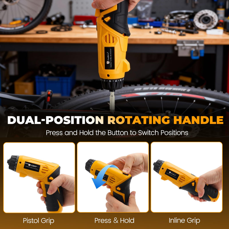 MulWark Electric Screwdriver Set, 4V Cordless Screwdriver with 46 Precision Driver Bit Set in Carrying Case Rechargeable 2-Position Handle, Powered Screwdriver Kit for Home Improvement, DIY Projects Yellow Medium