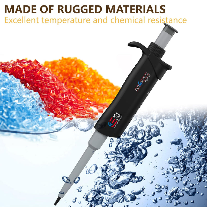 PER4MANCE Pipette - 10~100µL Adjustable Single Channel Pipette, ISO Calibrated Low Plunger-Force Ergonomic Micropipette with Autoclavable Lower and Universal Tip Cone, Ultra-Light Precise Pipettor 10-100µL