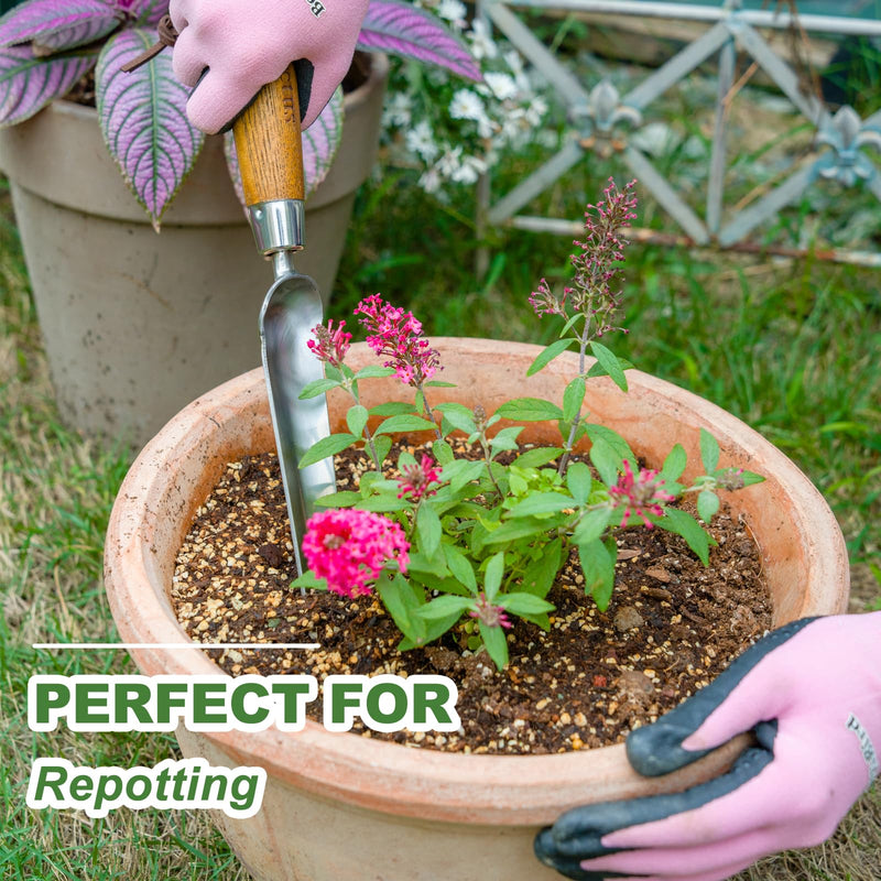 Hand Dibber with 5 inches Measuring Scale, Easy to Grip L-Shaped Wood Handle Dibbler, Seeding Widger, Stainless Steel Garden Planting Trowel for Repotting, Long and Narrow Widger for Planting, Weeding