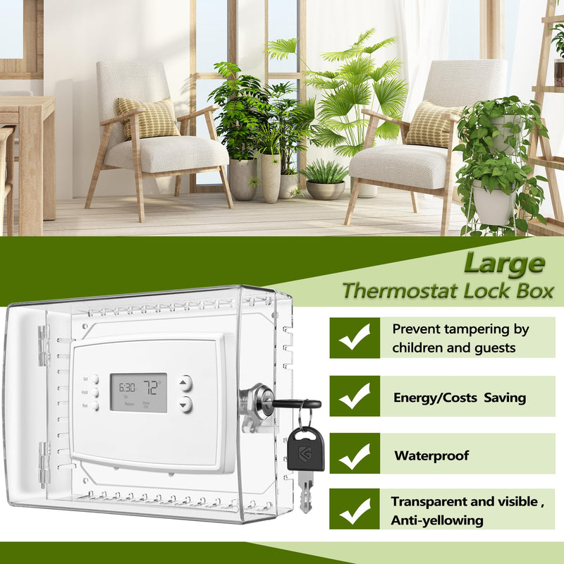 TRJ Thermostat Lock Box with Key, Large Thermostat Cover with Lock for Thermostat on Wall, AC Control Lock Box Cover with Key, Air Conditioner Lockbox Fits Thermostats 4" H x 6" W or Smaller Key Lock