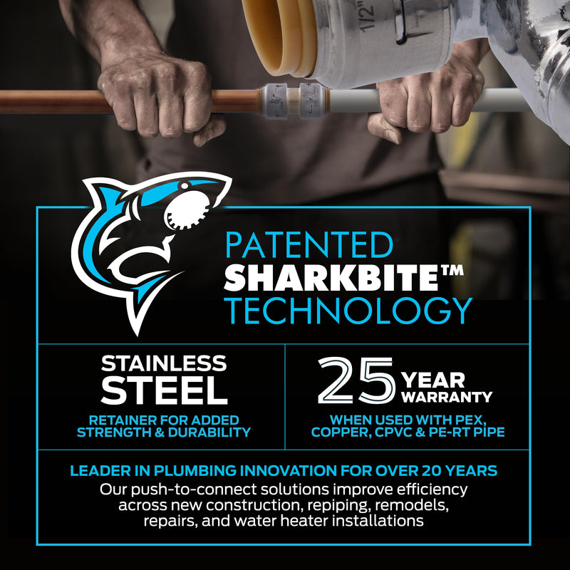 SharkBite Max 3/4 x 3/4 x 1/4 Inch Compression Tee Stop Valve, Push to Connect Brass Plumbing Fitting, PEX Pipe, Copper, CPVC, PE-RT, HDPE, UR24985A SharkBite Max 3/4 in. x 3/4 in. x 1/4 in.