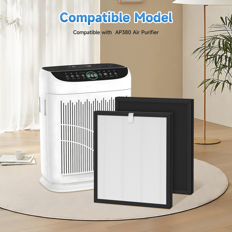 Premium AP380 Replacement Filter Compatible with AP380 Air Cleaner Purifier 2 Sets (4Pcs）