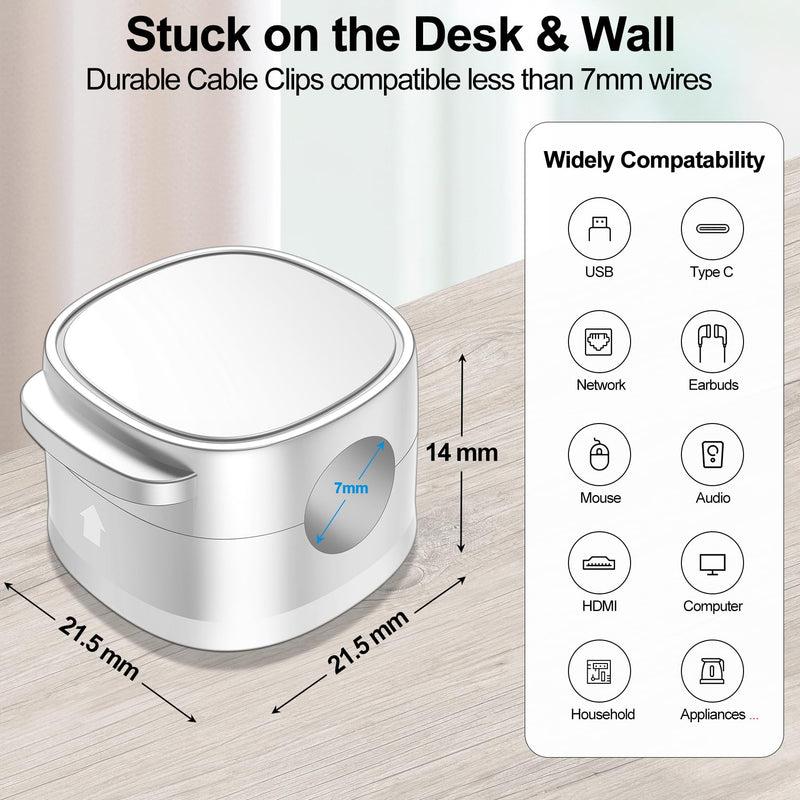 𝟖 𝐏𝐚𝐜𝐤,Magnetic Cable Clips & Silicon Cable Ties,[Cable Smooth Adjustable Under Desk Organizer],Cable Management,Cord Holder-Desk Stand Cable Organizer Holding,Adhesive for Home Cable Keeper White