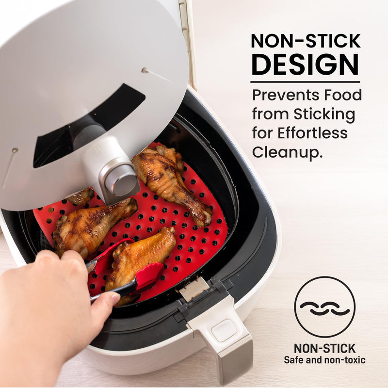Reusable Air Fryer Liners 3 Pack for 5QT or Bigger - 8.5" Square Silicone Airfryer Liner - Easy to Clean Air Fryer Accessories - Durable Dishwasher Safe Non-Stick Parchment Paper Replacement Square 8.5"