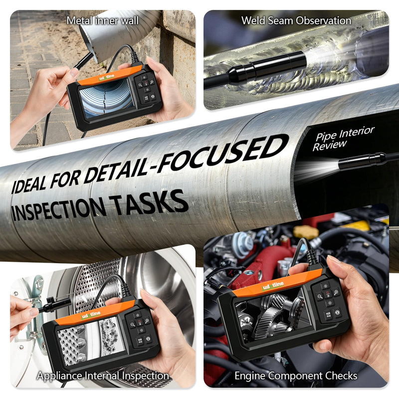 Inspection Camera with 7.2” Built-in Screen, Standalone Endoscope Camera – No Phone Needed, 1m Semi-Rigid Cable, 8 LED Lights, Rechargeable Borescope for Pipe, Wall & Auto Inspection 1m Cable – Close-Range Inspection