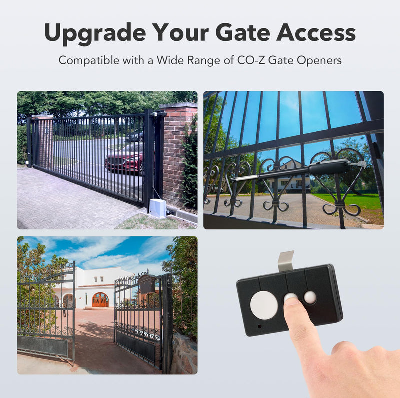 CO-Z WCR1 2 Pack Gate Opener Remote Control, 433.92 KHz Gate Clicker with 100' Range Visor Clip, 3 in 1 Programmable Universal Gate Remote Wireless Key for Automatic Swing & Sliding Gate Opener