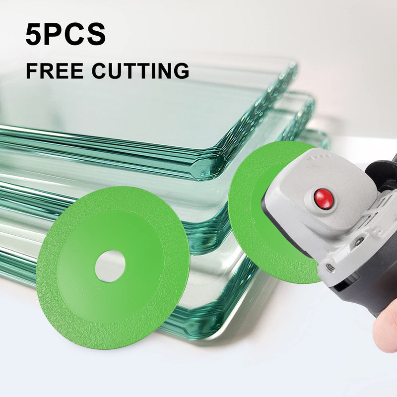 Mornajina 5Packs 4.5Inch Glass Cutting Disc 2.2 for Angle Grinder 7/8" (Model 115/125), Green Glass Ceramic Diamond Cutting Blade Disc Grinding of Glass, Jade, Crystal, Wine Bottles, Tile Green 5Packs - NewNest Australia