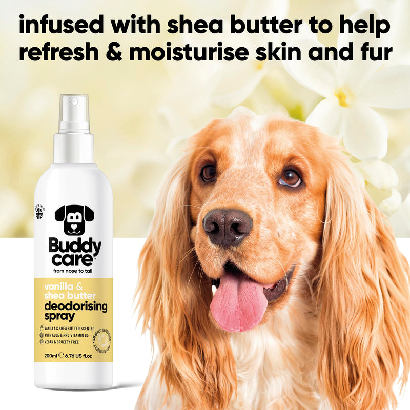 Dog Deodorising Spray - Deodorising Spray for Dogs - With Aloe Vera and Pro Vitamin B5 (Vanilla & Shea Butter, 200ml) - PawsPlanet Australia