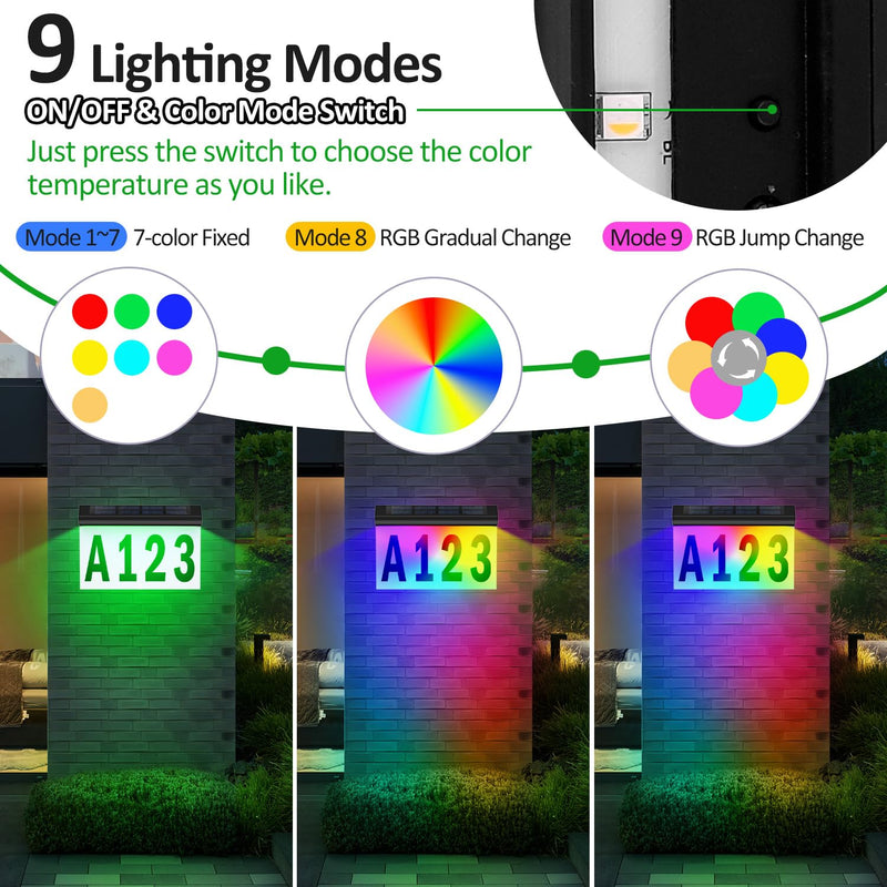 T-SUN Solar House Numbers for Outside: Color Changing Solar Address Number Sign with Remote Control, 9 Modes RGB&3000K, Waterproof LED Illuminated Address Plaques for Outdoor Yard Street Home 2023-Wall Mounted