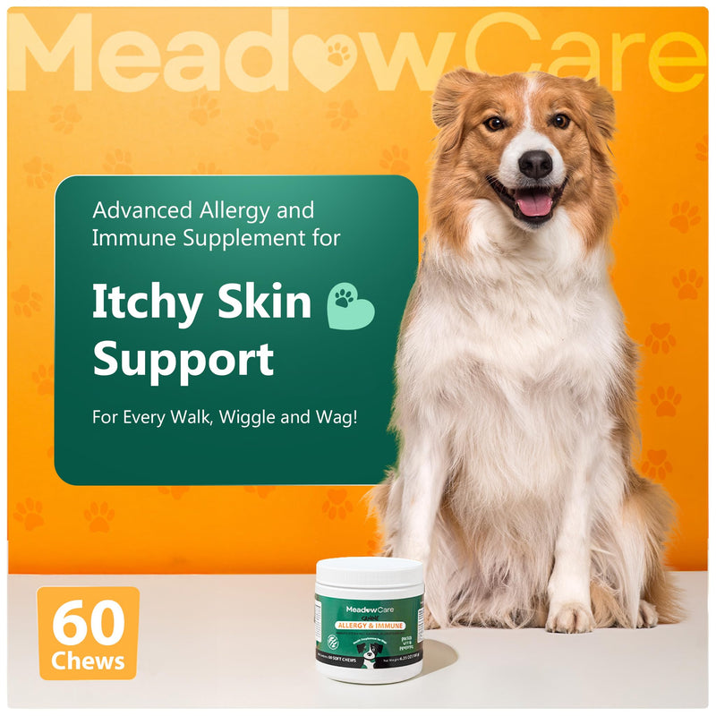 Allergies & Immune Support for Dogs | Canine Seasonal Allergy Relief & Healthy Immune System Support | Packed with Probiotics and Turmeric | 60 Soft Chews180 g (6.35 oz) | Meadowcare