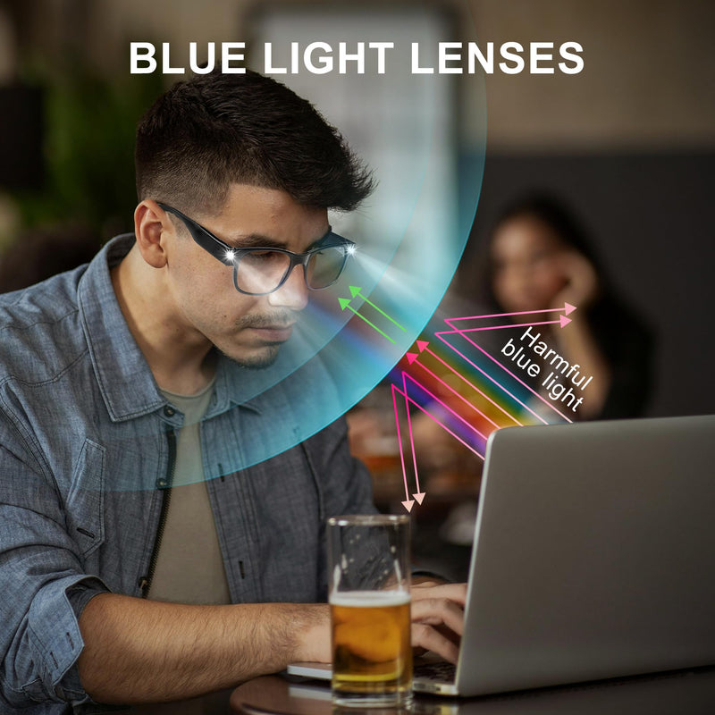 SKYWAY Reading Glasses Lighted Rechargeable Bright LED Readers with Lights Eyewear Clear Vision Unisex Square-black 2.0 x