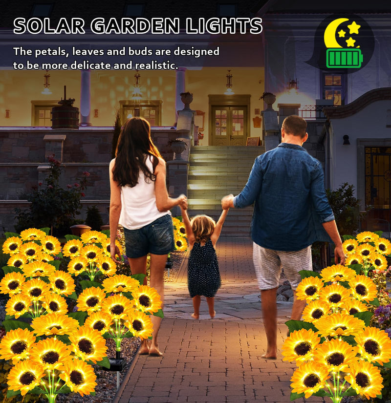 Solar Lights Outdoor Garden Decor,4 Pack with 24 Sunflower Lights,Solar Flowers Lights Waterproof,Birthday Gifts for Mom Women Grandma,Outside Decorative Stakes Light for Landscape Yard Patio Lawn 4 Pack Solar Sunflower Lights