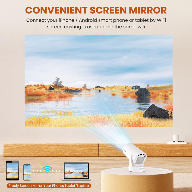 Mini Projector - Electric Focus, 210 ANSI Lumens, Smart Portable Projector for Bedroom & Home Cinema with 4K Support, Auto Keystone, Netflix Certified, Android 11, Voice Control, Air Mouse Remote Electric Focus - HY300Plus