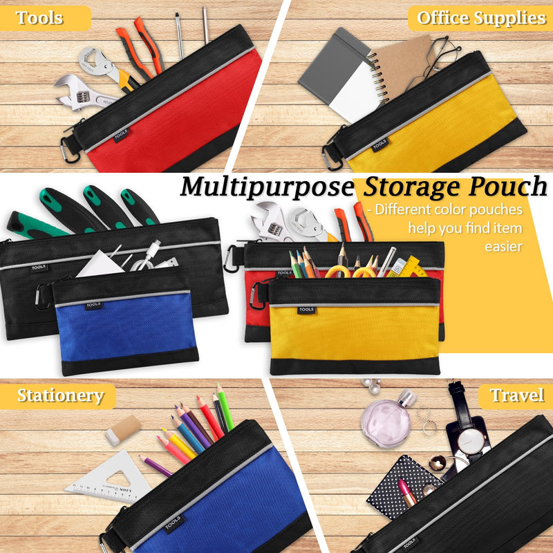 4 Pack Tool Pouch, Small Tool Bag with Zipper, 1680D Oxford Waterproof Multipurpose Tool Pouches with Carabiner for Men Tools, Travel Accessary, Stationary, Gadgets Storage Organizer, PSGJD-X4