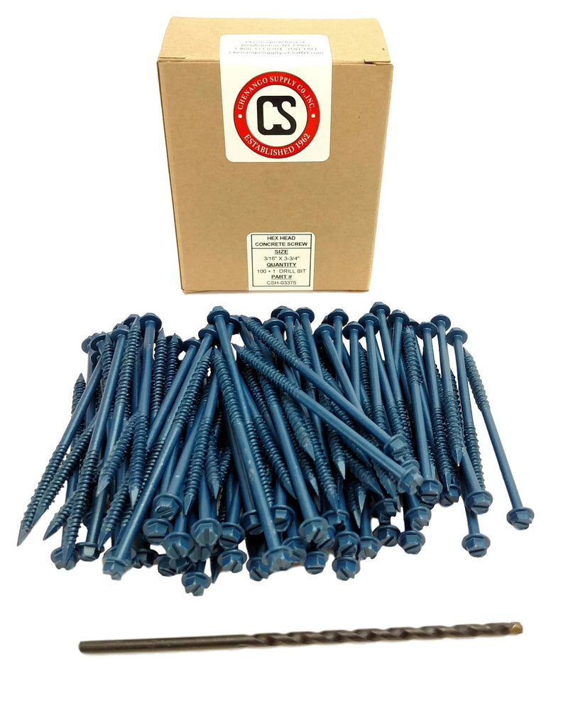 Hex Head Concrete Screw Anchor (3/16 x 3-3/4") 100 Pieces with Drill Bit (Miami-Dade Compliant) Chenango Supply