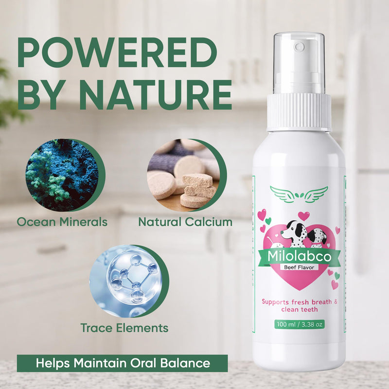 Milolabco Advanced Dental Spray, Natural Source of Minerals that Helps Minimize Tartar Buildup, Freshens Breath, for Healthy Balance of Oral, Milolabco Dog Dental Spray, Supports Oralhygiene, 100ml 1