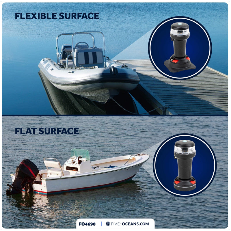 Five Oceans Portable Anchor Light - Stern Lights for Boats, LED Anchor Light and Signal Flashlight Function, 2-Option Base Installation for Inflatable Boat, Small Tender, Canoe, Kayak - FO4690