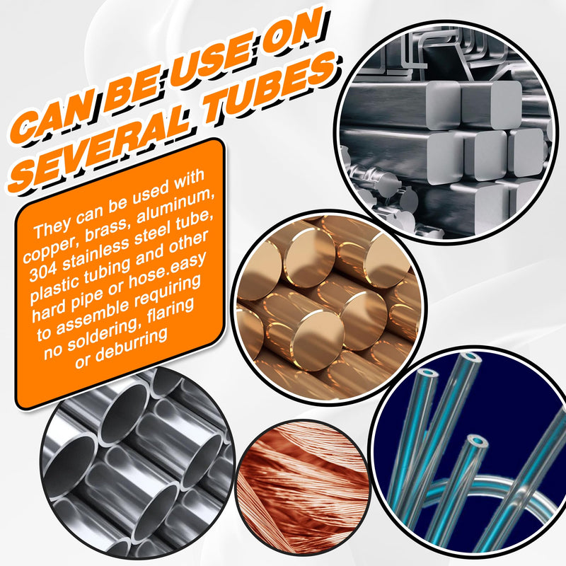180PCS Compression Fittings Assortment kit - 4 sizes (1/4", 3/8", 5/16", 1/2") of Brass Compression Sleeve Ferrule, Insert and nuts - used to connect lines for air,water,fuel,oil and inert gases 180pcs 4 Size Kit - NewNest Australia