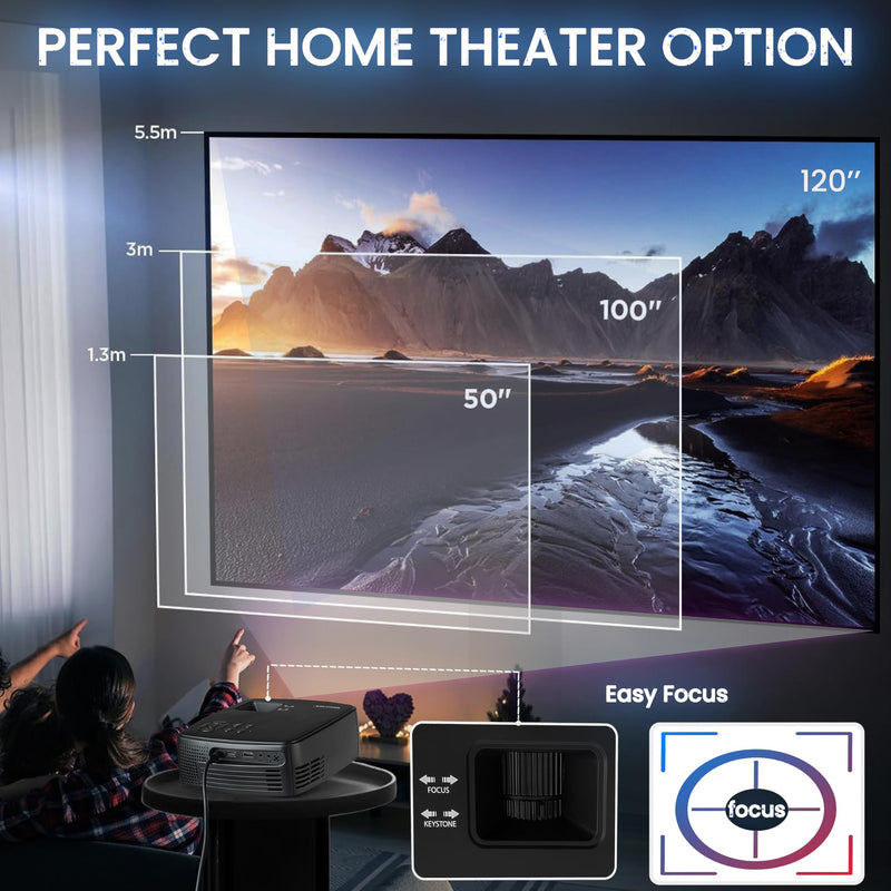 Memorex MX-PJS100 | Bluetooth Projector with 100” Screen | HDMI/USB/AV Inputs | 90 ANSI Lumens, Built-In Speaker, and Wireless Audio Streaming