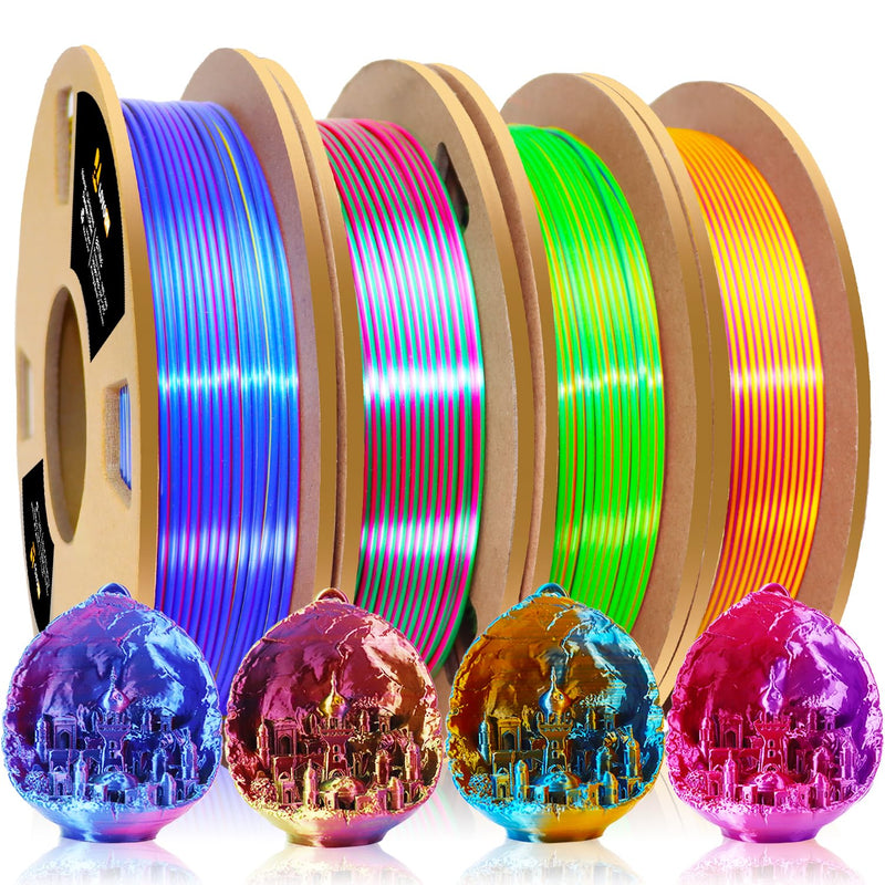 8 * 200g PLA Printer Filament 1.75mm, Tricolor Bundle& Dualcolor Bundle, Dimensional Accuracy +/-0.02mm, 2 Pack