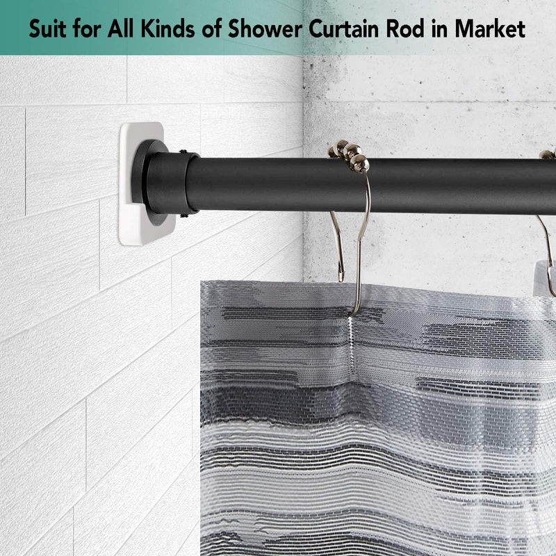 Adhesive Shower Rod Tension Holder | Mount Retainer for Wall | No Drilling | Stick On | 2 Pack, White (Shower Curtain Rod Not Included)