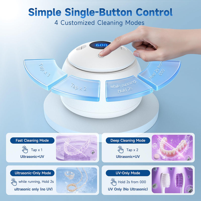 Ultrasonic Retainer Cleaner with UV Light - 45kHz Deep Cleaning Pod for Dentures, Aligners, Night Guards - Includes Cleaning Brush, 200ml Capacity (Gray)