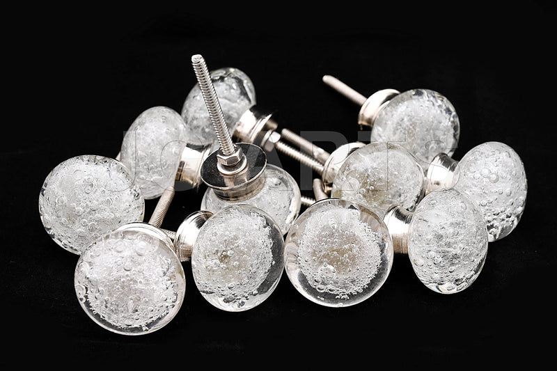 JGARTS Round Glass Dresser Drawer, Door, Cabinet Knob Brushed Nickel Hardware - - Pack of 12 (Clear)