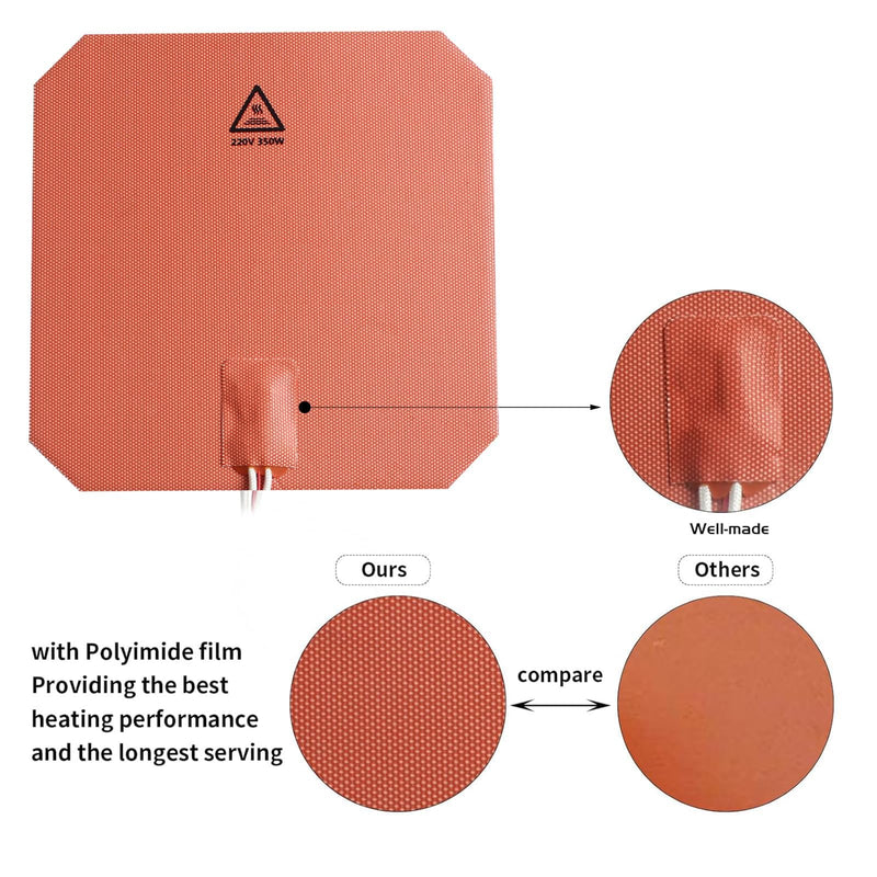 FYSETC Silicone Heating Pad for Anycubic-i3 Mega - 220V 350W Bed Plate 218x218mm: Heater Mat Built-in NTC100K Thermistor Compatible with 3D Printer Mega S/Pro A8 A6 Aluminum Platform