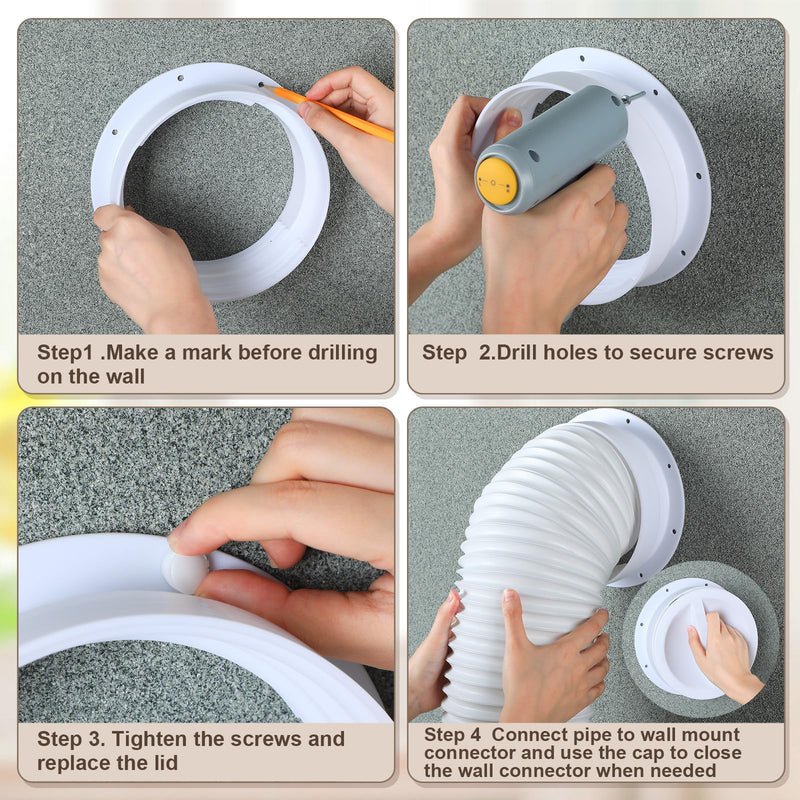 Pushglossy Portable Ac Vent Wall Mount Kit 6in & 6.5in Tubes 59 in Hose 59'' Long5.9'' Wide