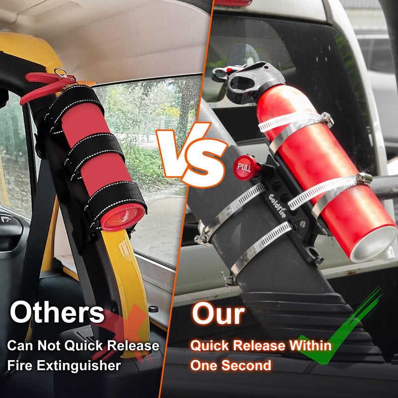 Quick Release Fire Extinguisher Mount Bracket Holder Aluminum Roll Bar Mount Bottle Holder Adjustable for Jeep Wrangler TJ JK JL JKU UTV Polaris RZR Ranger (Black) Black