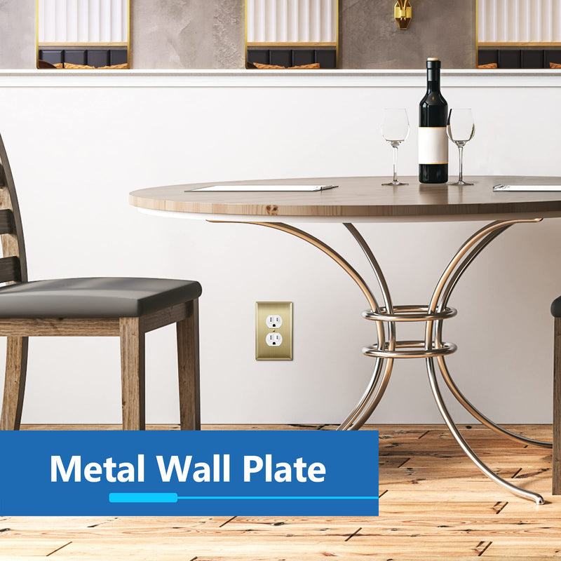 LIDER Duplex Receptacle Metal Wall Plate, Stainless Steel Outlet Cover, Corrosion Resistant, Mid-Size 1-Gang 4.88" x 3.11", 201 Stainless Steel, LMWP-21M-BB, Brushed Brass 1 Gang 1 Pack
