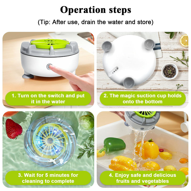Fruit and Vegetable Cleaning Machine, 5-Min Rapid Fruit Vegetable Meat Purifier with Suction Cup Base - Wireless Charging Portable Food Cleaner for Fruits, Veggies, Rice, Meat (White)