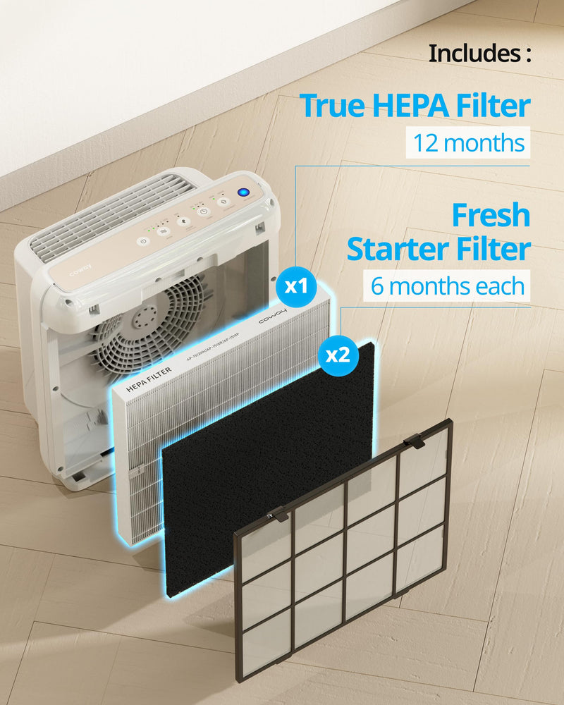 COWAY AP-1512HH & 200M Air Purifier Filter Replacement, Fresh Starter Pack, 2 Fresh Starter Deodorization Filters and 1 True HEPA Filter, 1 Pack, Black Fresh Starter Filter Set