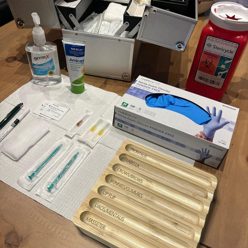 Aesthetic Practitioner Syringe Tray with Slot Label, Bamboo Aesthetic Physician Syringe Preparation Tray, Syringe Tray for Aestheticians and Nurses, Syringe Storage Tray with 7 Flutes