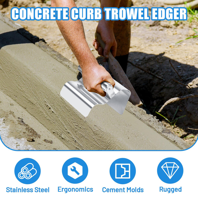 Landscape Curbing Trowel Concrete Shaping Tool Stainless Steel with Handle DIY Masonry Cement Multipurpose Concrete Curb Tool, Style C