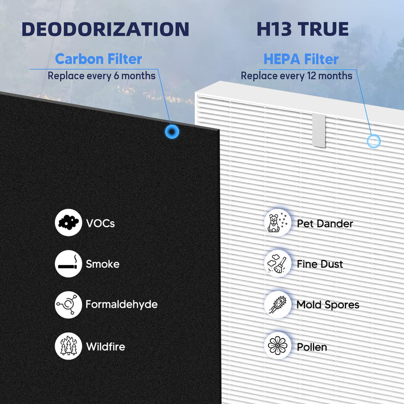 AP-1512HH Replacement Filter Compatible with Coway Mighty, 2 Pack H13 HEPA Filters with 6 Activated Carbon Pre-Filters, Fits AP-1512HH and Mighty 1/1(W)