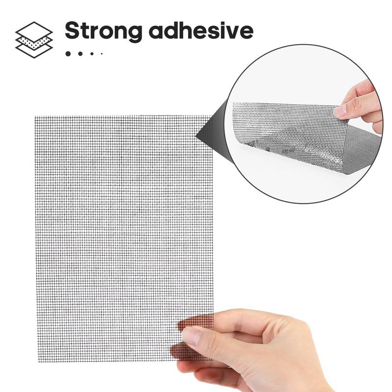 5" x 7" Black/Grey Screen Repair Kit, 6 PCS Window Screen Patch Repair Tape for Mesh Window Door, Strong Adhesive Fiberglass Mesh Pacth Tape