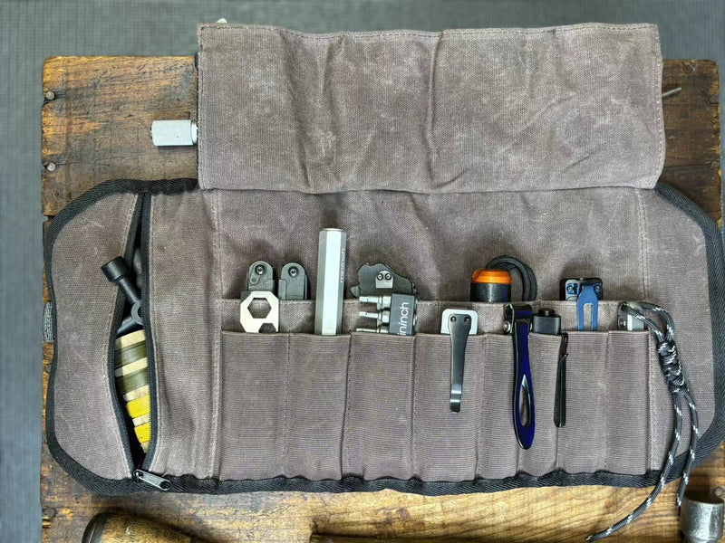 Roaring Fire Pioneer Mini Tool Roll Bag for Men, Multitool Pouch Waxed Canvas Mini Tool Roll Bag for EDC Gear Tools Knives Survival Kits, EDC Organizer Pouch, Tool Organizer