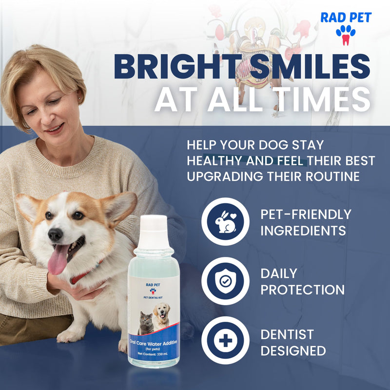 Rad Health Water Additive – Dog Dental Water Additive for Fresh Breath, Plaque & Tartar Control, Easy Mouthwash for Dogs & Cats, 330ml Formula Supports Daily Oral Hygiene, No Brushing Needed