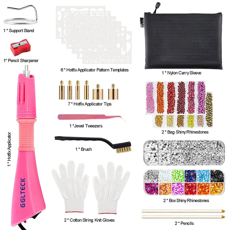 GGLTECK Hotfix Applicator Rhinestones -Valentines Day Gifts, Hot Fixed Bedazzler Kit, DIY Hot Fix Rhinestone Applicator with 7 Different Sizes Tips, 5304 PCS Rhinestones, Tweezers Brush Cleaning Kit