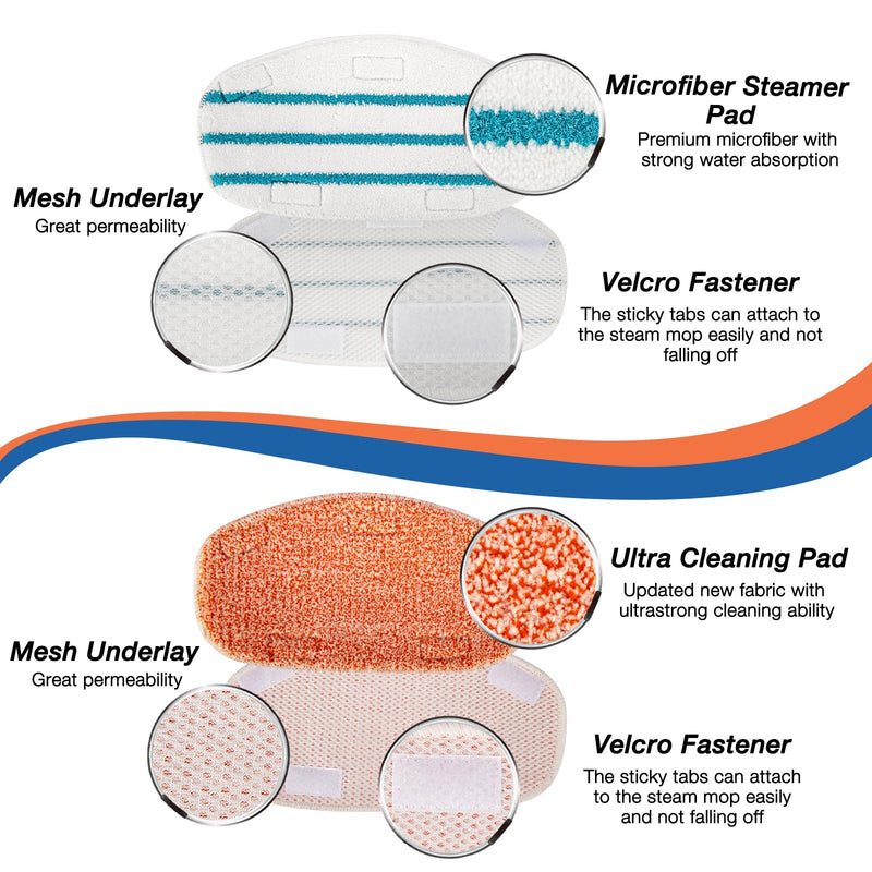 8 Pack Steam Mop Replacement Pads Compatible with PurSteam Steam Mop Cleaner 10-in-1, 4 Upgraded Ultra Cleaning Pads and 4 Microfiber Steamer Washable Reusable Pads Replacement 4+4 Pack - NewNest Australia