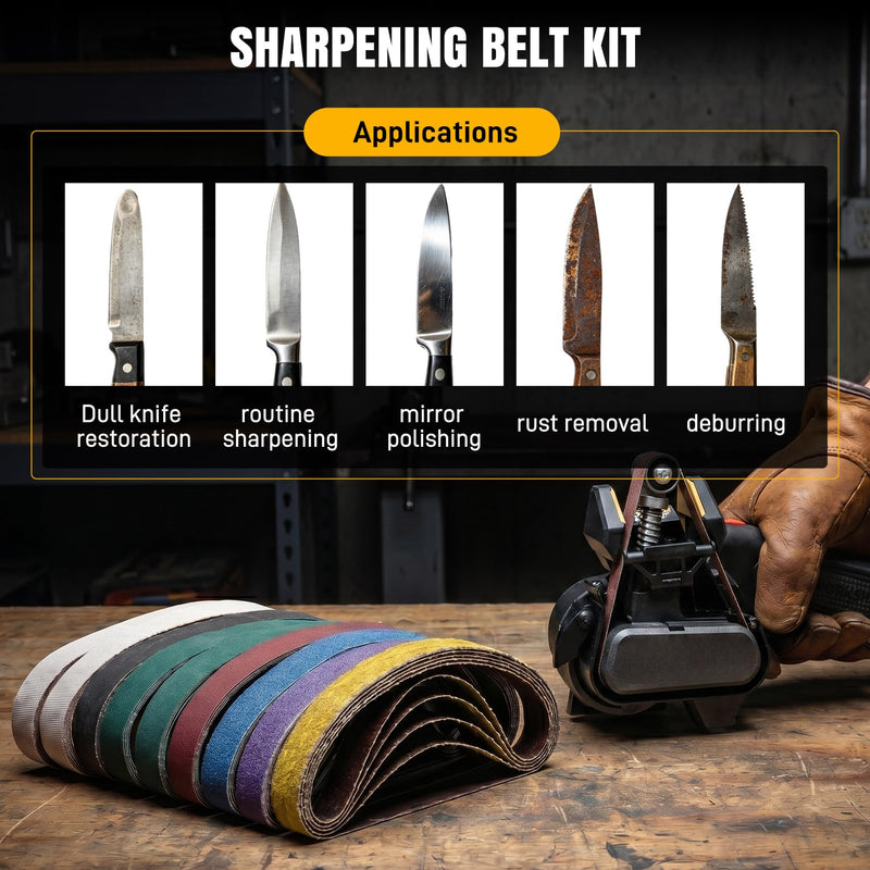 90 Pcs 1/2" x 12" Replacement Sharpening Belt Kit for Official Work Sharp Knife & Tool Sharpener (WSKTS & WSKTS-KT/Mk.1 & Mk.2) - Assorted Grits (80/120/240/400/600/800/1000/2500/5000) 90