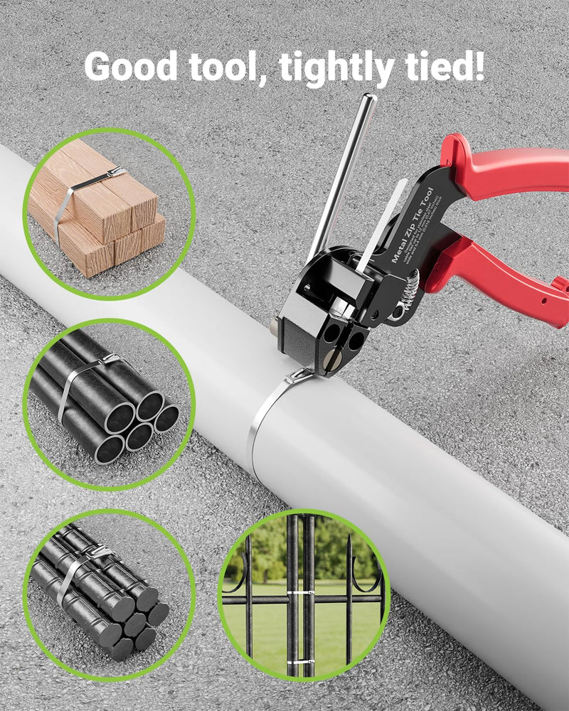Metal Zip Tie Tool, Heavy Duty Zip Tie Cutter, Fasten and Cut Stainless Steel Cable Ties, for Outdoor Chain Link Fence Ties, Exhaust Pipe and Cables Red
