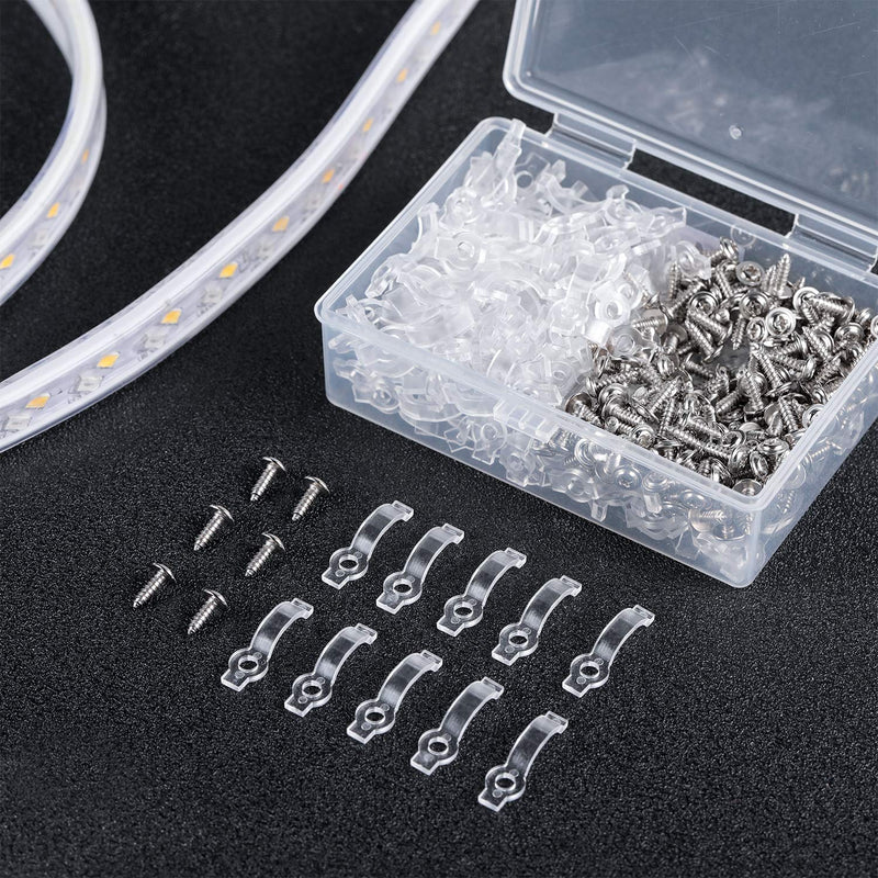 Boao 100 Pack LED Strip Lights Clips Mounting Clips One Side LED Light Clips with Screws for 10 mm Wide(200 Pack) 200