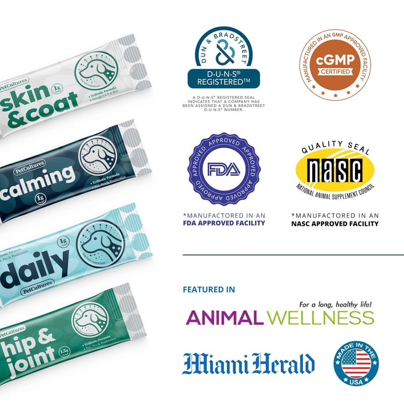 Omega 3 & 6 Coat Defense Powder, Probiotics for Dogs, Made in USA, Dog Allergy Relief, Itching Skin & Dry Skin Treatment, 2 Bil CFU, 450mg Biotin, Fish Oil, 30 Powder Packs Skin and Coat PRO - PawsPlanet Australia