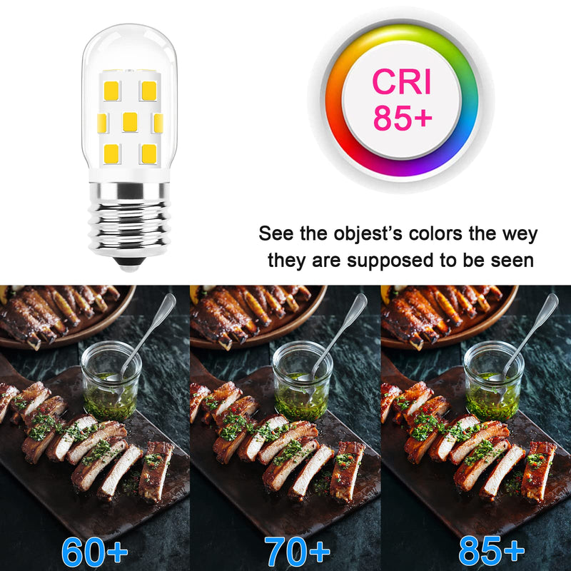 E17 LED Bulb Dimmable, 30W-40W Incandescent Equivalent, Warm White 3000K, Fit for LG Whirlpool Frigidaire Kenmore GE Over The Range Microwave, 125V 3W 360LM, Repalces 6912W1Z004B, 8206232A, 2Pcs