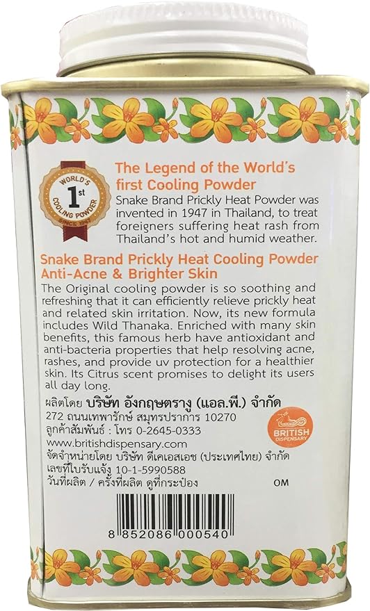 Prickly Heat Cooling Fresh Refreshing Body Powder Skin Moisture Snake Brand Wild Thanaka Soft Smooth 4.9 oz (140 g) Refreshing Heat Cooling Fresh Refresh Body Powder Skin Moisture Snake Brand Wild Tanaka Soft Smooth 140g - NewNest Australia