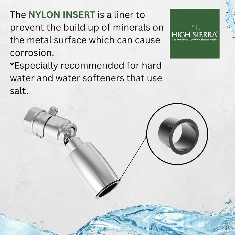 High Sierra® - CLASSIC™ Solid Lead-Free Metal 1.5 GPM Award Winning. Ultra Low Flow Shower Head with Trickle Valve. Patented Nozzle Never Clogs - Brushed Nickel Finish